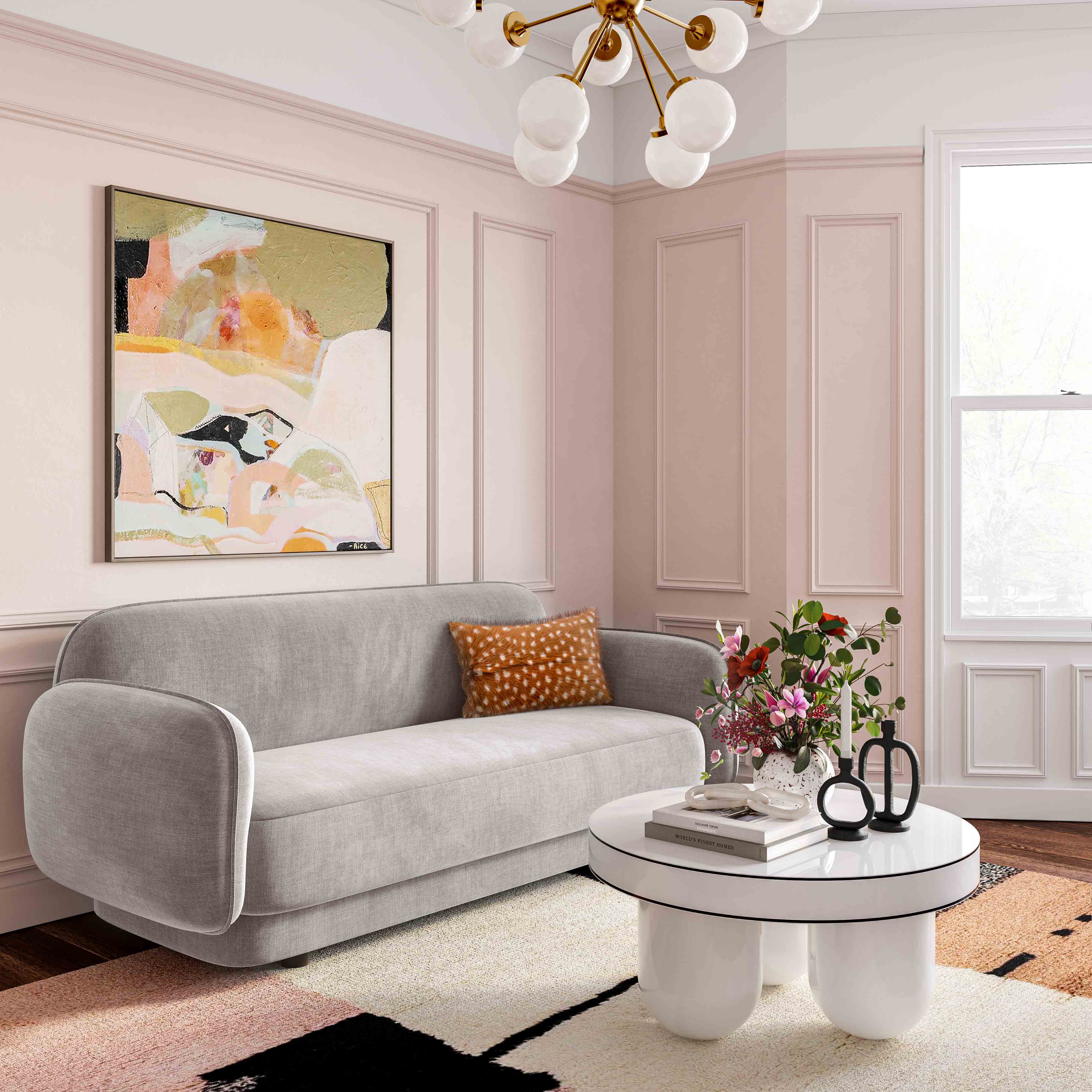 Kandor Stone Grey Textured Velvet Sofa TOV Furniture