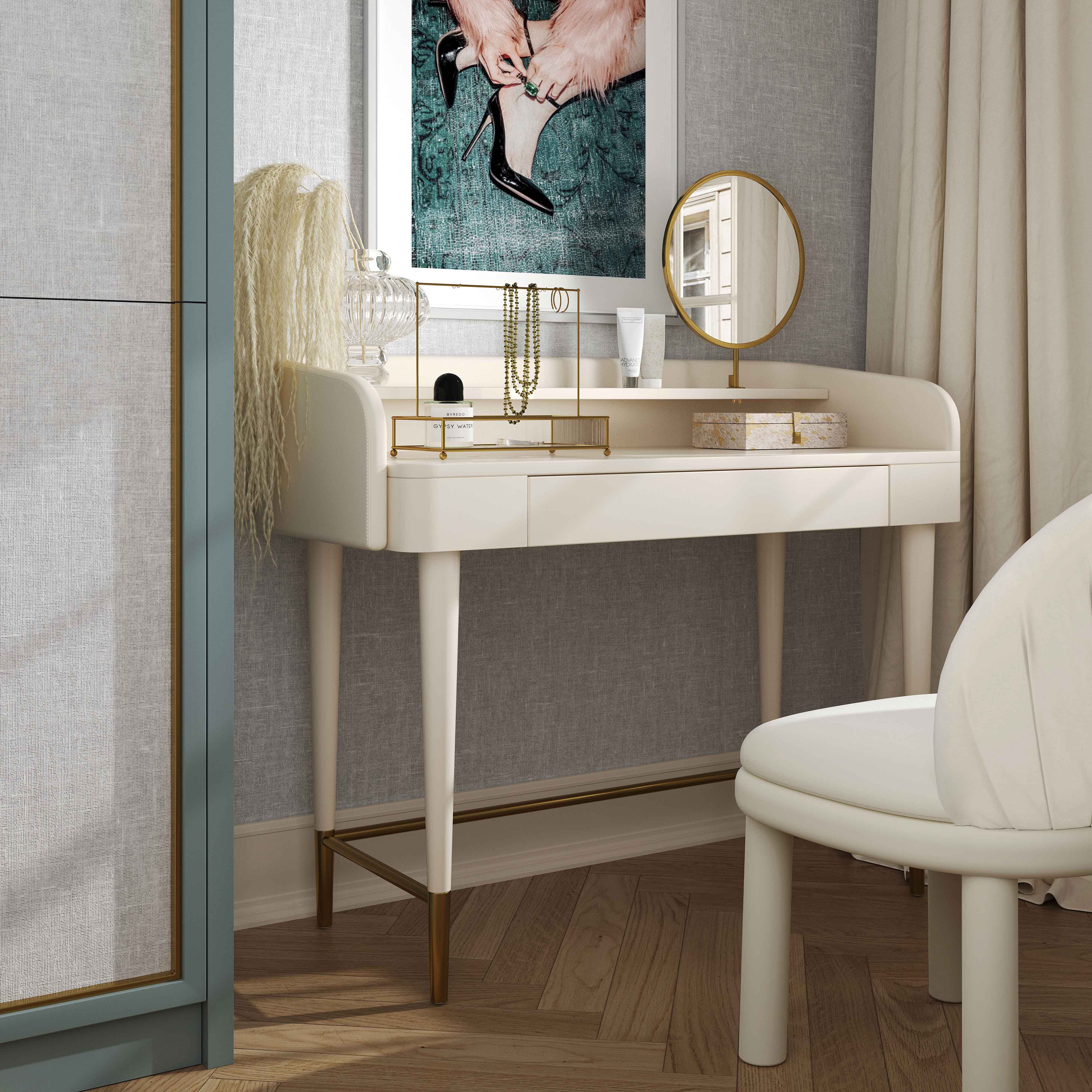 Penelope Cream Vegan Leather Wrapped Vanity Desk TOV Furniture