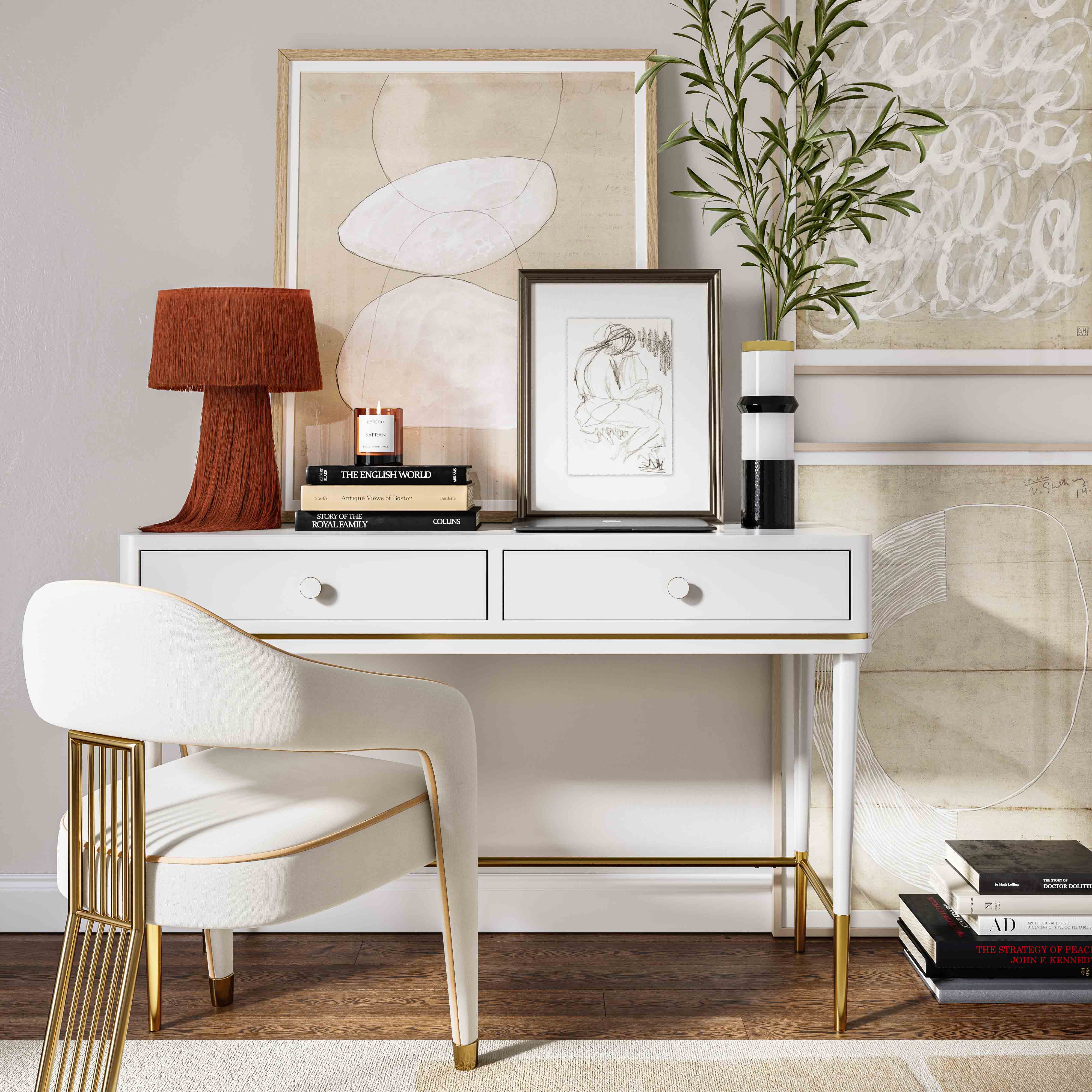 Mariah Two Drawer OffWhite Desk TOV Furniture